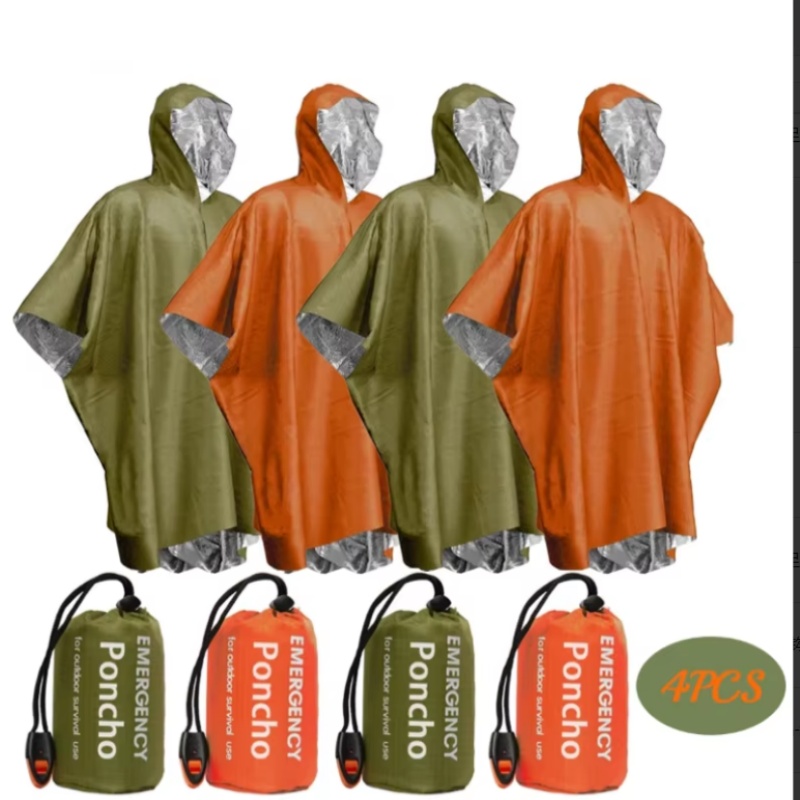Survival Blanket Reflective - Portable Emergency Poncho 4‑Piece Set, Thermal